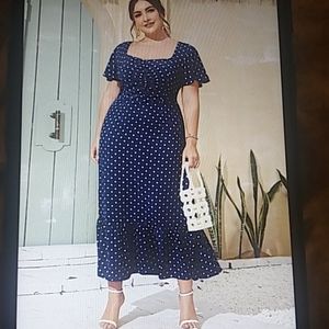 Navy blue and white polka dot maxi dress